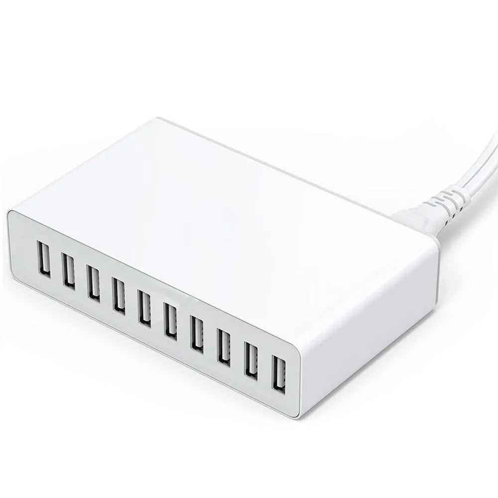 Vibe Geeks 60W 10 USB Port Desktop Travel Family Wall Plug