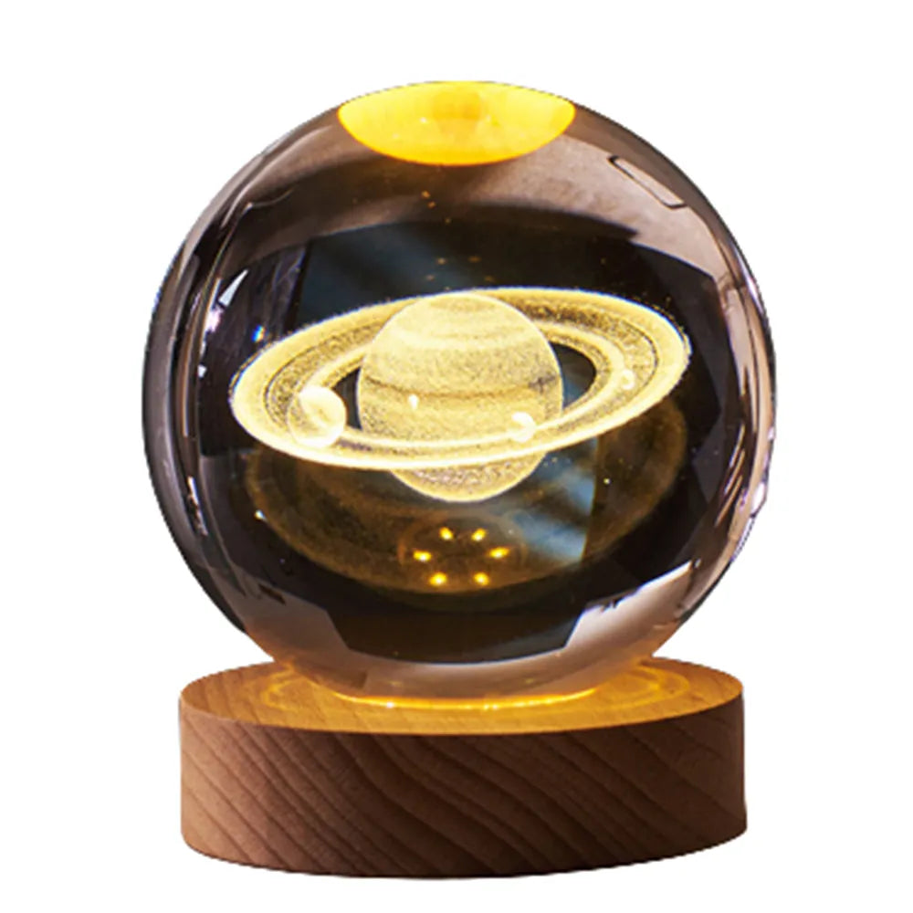 Vibe Geeks Crystal Ball Lamp with Wooden Base for Beside