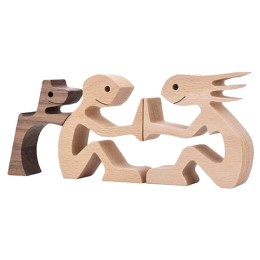 Vibe Geeks Hand - carved Wooden Puppy Family Sculpture