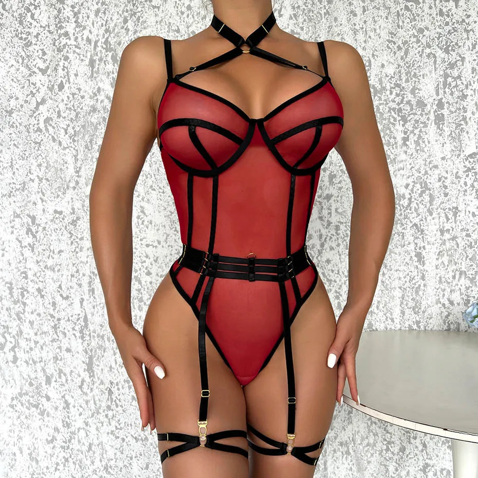 Open Crotch Lace Bodysuit Alluring Halter Teddy Lingerie
