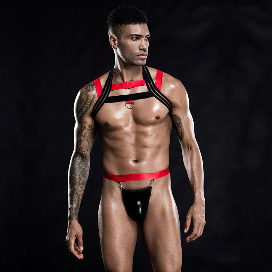 Alluring Waiter Uniform Cosplay Lingerie Set Black Leather