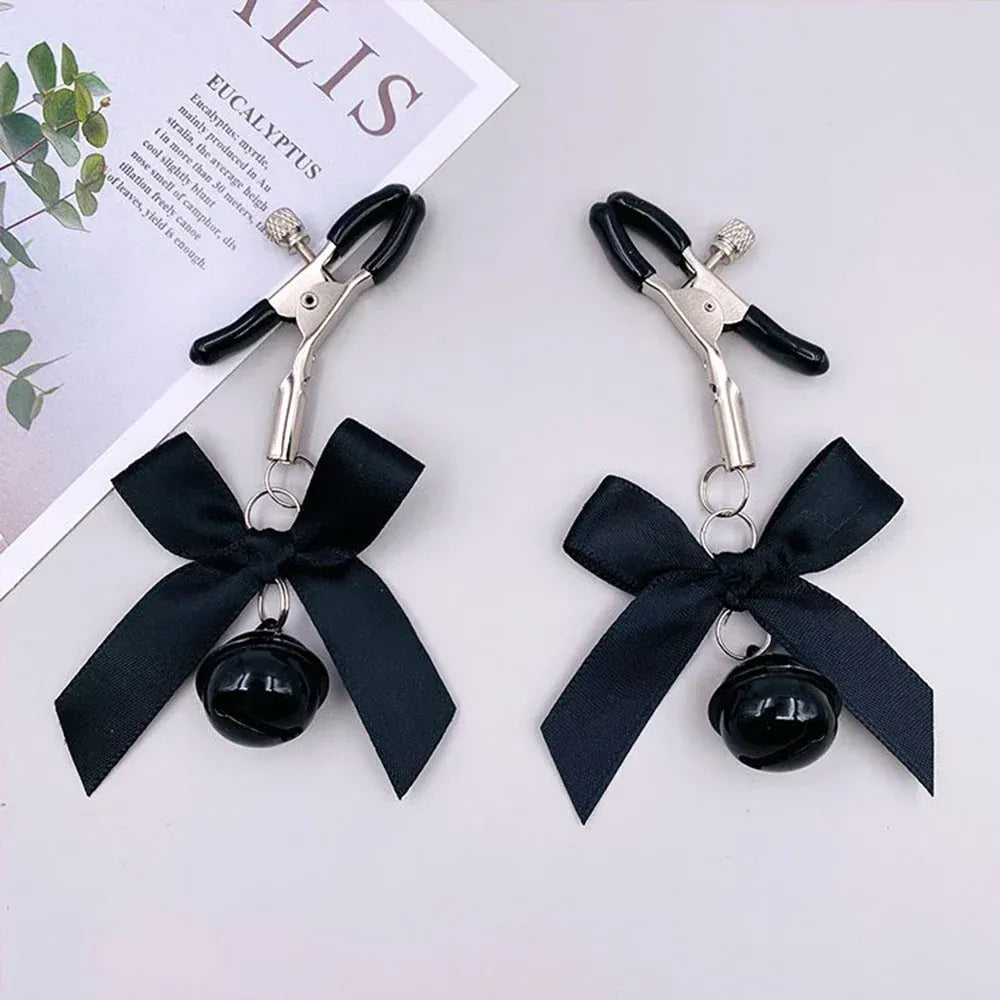 Adjustable Bow Nipple Clamps With Bells Adult Sex Toys