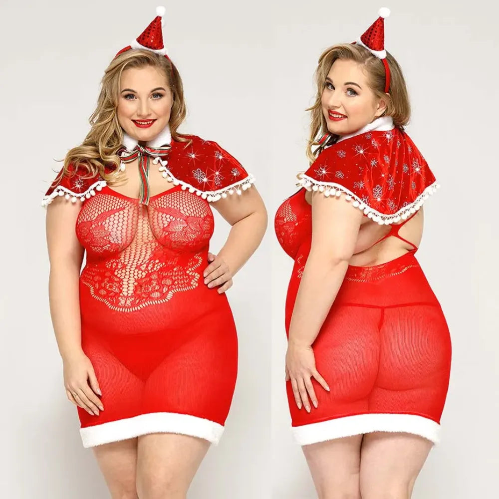 Plus Size Faux Leather Lingerie Dress Embroidered Sleepwear