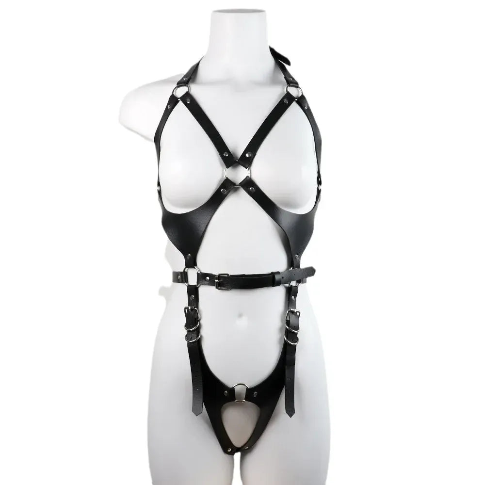Punk Pu Leather Body Waist Belt Bodysuit Bondage Body