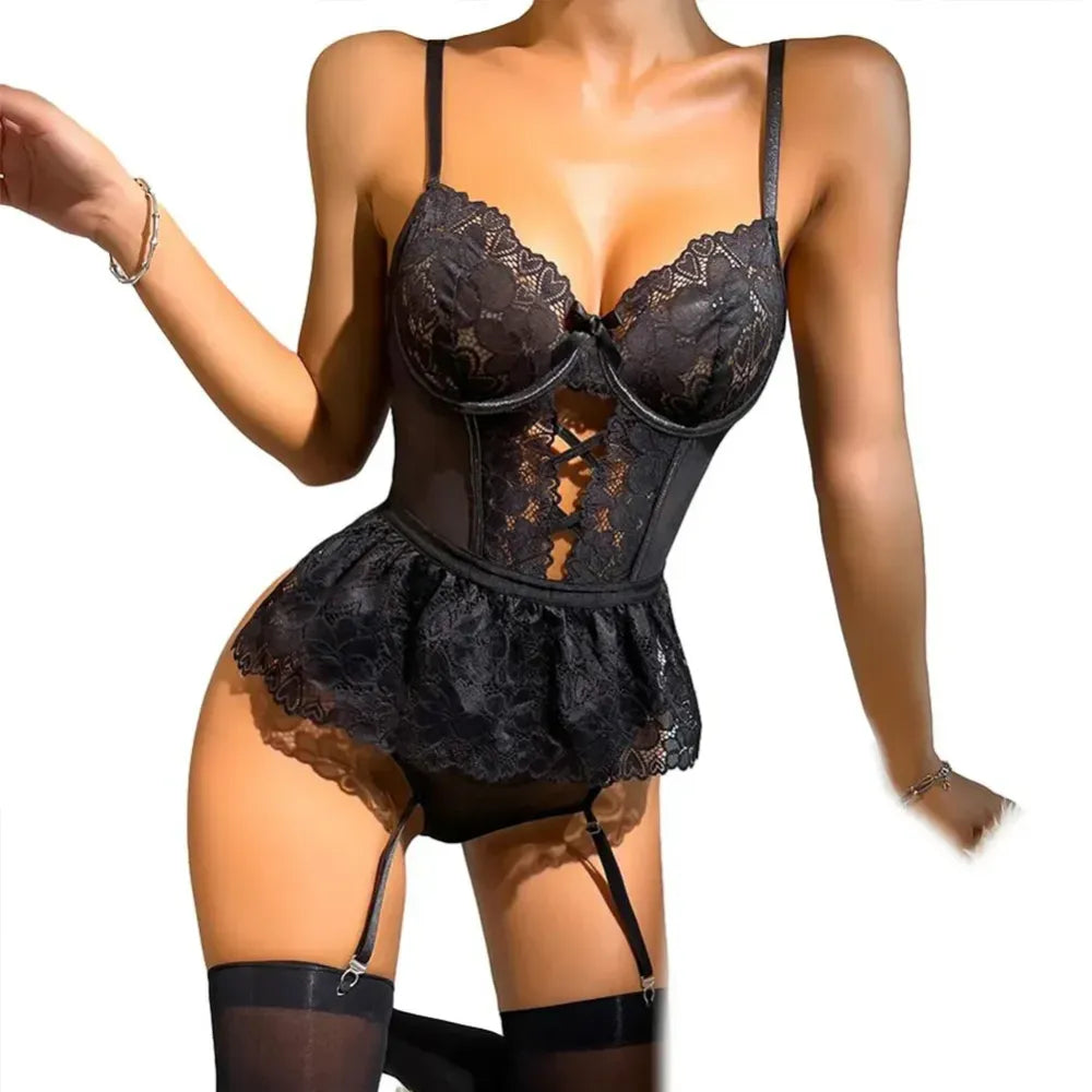 Seductive Bodysuit Garter Belt Stockings